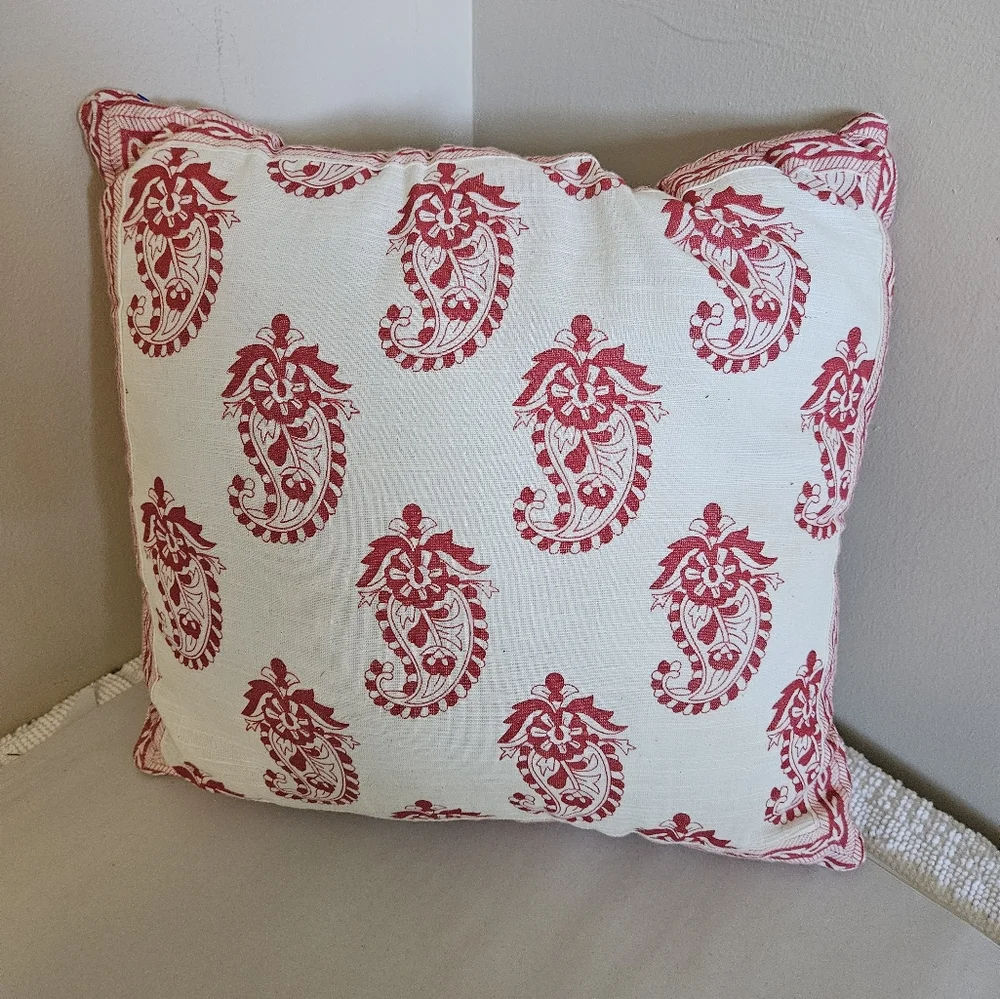 Red and White Paisley 100% Cotton Pillow.